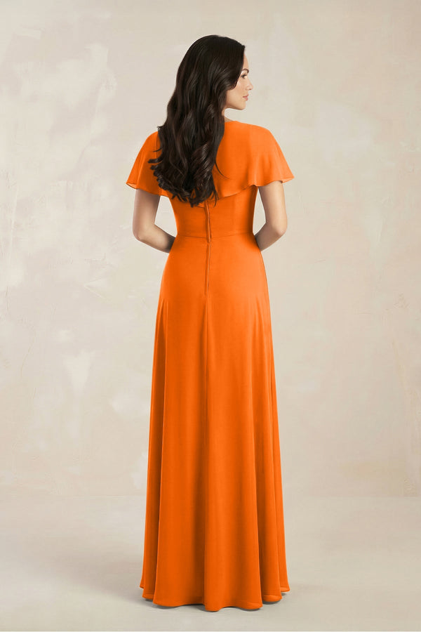 A - Line Short Sleeve Chiffon V - Neck Bridesmaid Dress in Cinnamon - SHE IS ME Bridesmaid Dresses