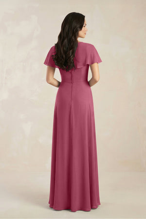 A - Line Short Sleeve Chiffon V - Neck Bridesmaid Dress in Desert Rose - SHE IS ME Bridesmaid Dresses