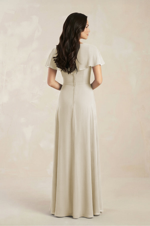 A - Line Short Sleeve Chiffon V - Neck Bridesmaid Dress in Dove Gray - SHE IS ME Bridesmaid Dresses
