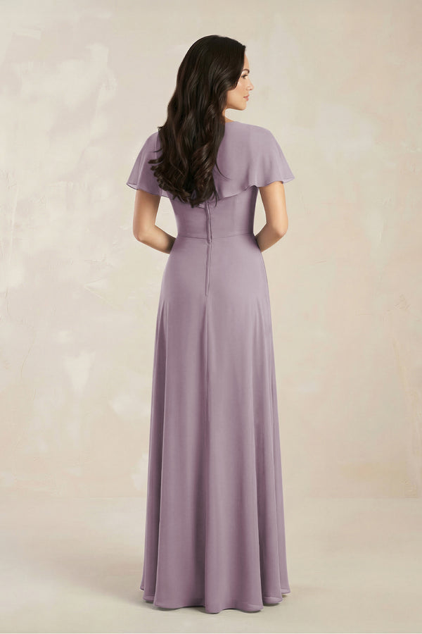 A-Line Short Sleeve Chiffon V-Neck Bridesmaid Dress in Dusk (2) | KISSBRIDAL