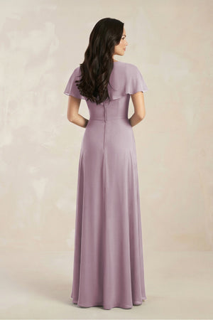 A - Line Short Sleeve Chiffon V - Neck Bridesmaid Dress in Dusk - SHE IS ME Bridesmaid Dresses