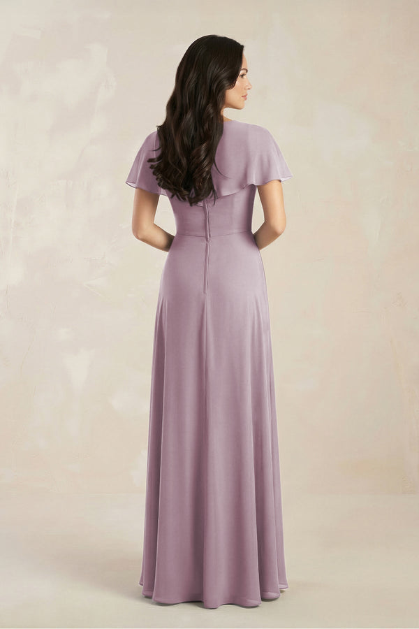 A - Line Short Sleeve Chiffon V - Neck Bridesmaid Dress in Dusk - SHE IS ME Bridesmaid Dresses