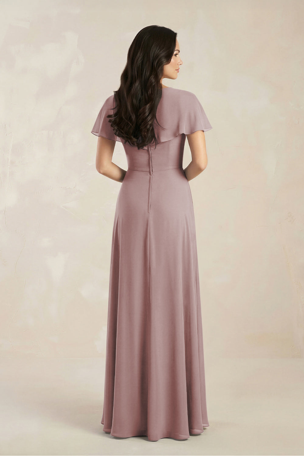 A-Line Short Sleeve Chiffon V-Neck Bridesmaid Dress in Dusty Rose