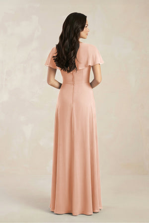 A - Line Short Sleeve Chiffon V - Neck Bridesmaid Dress in English Rose - SHE IS ME Bridesmaid Dresses