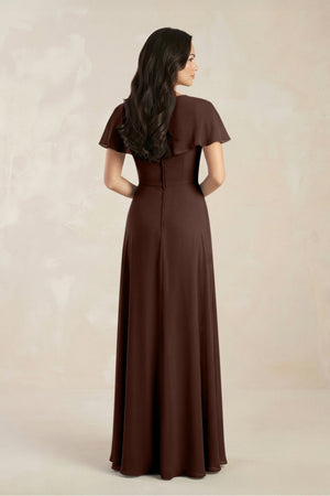 A - Line Short Sleeve Chiffon V - Neck Bridesmaid Dress in Espresso - SHE IS ME Bridesmaid Dresses