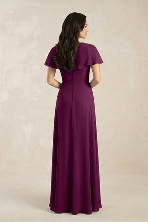 A - Line Short Sleeve Chiffon V - Neck Bridesmaid Dress in Fig - SHE IS ME Bridesmaid Dresses