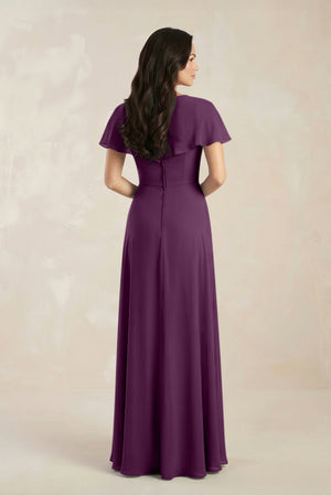 A-Line Short Sleeve Chiffon V-Neck Bridesmaid Dress in Fig (2) | KISSBRIDAL