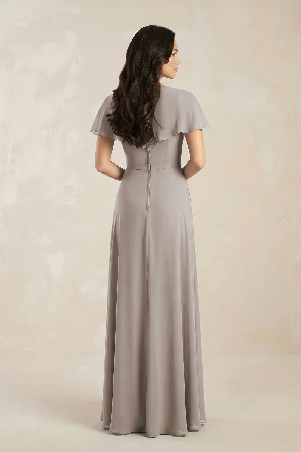 A-Line Short Sleeve Chiffon V-Neck Bridesmaid Dress in Frost