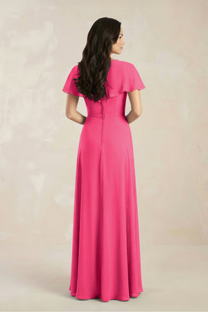 A-Line Short Sleeve Chiffon V-Neck Bridesmaid Dress in Fuchsia (2) | KISSBRIDAL