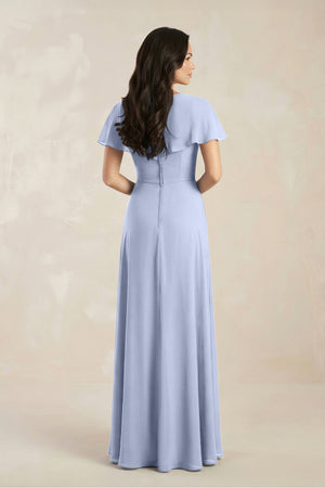 A-Line Short Sleeve Chiffon V-Neck Bridesmaid Dress in Ice (2) | KISSBRIDAL
