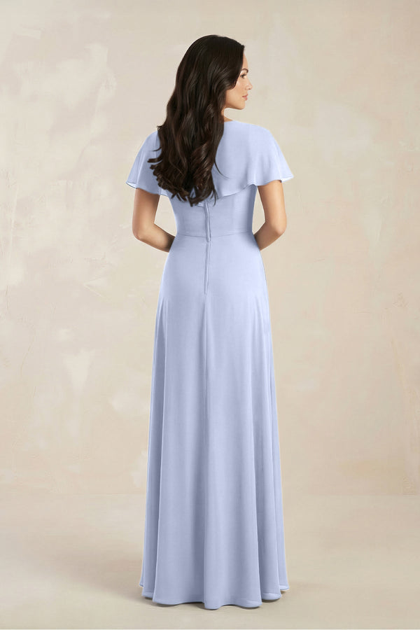 A - Line Short Sleeve Chiffon V - Neck Bridesmaid Dress in Ice - SHE IS ME Bridesmaid Dresses