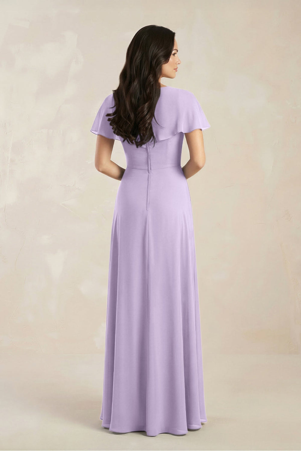 A - Line Short Sleeve Chiffon V - Neck Bridesmaid Dress in Lavender - KISS BRIDAL Bridesmaid Dresses