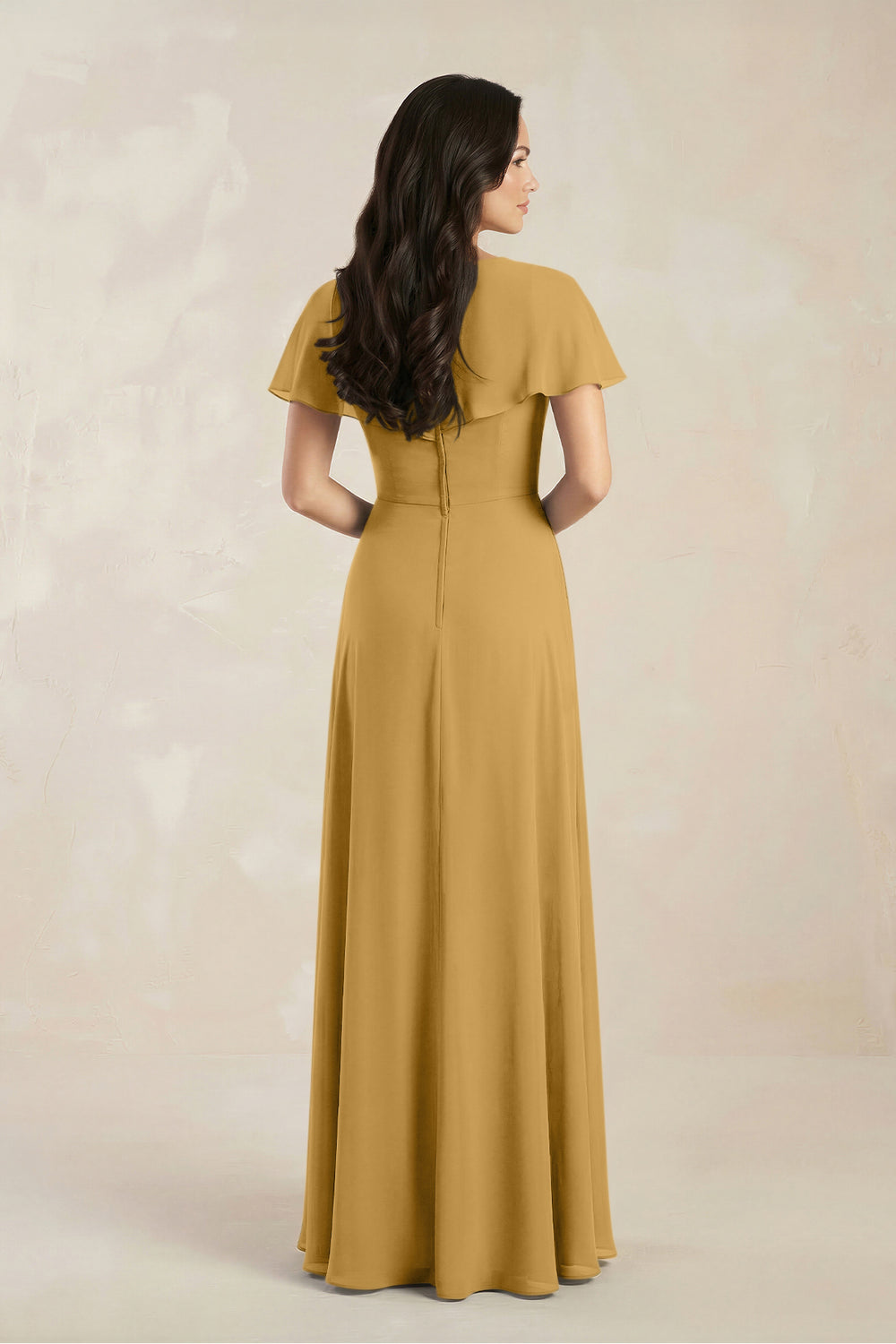 A-Line Short Sleeve Chiffon V-Neck Bridesmaid Dress in Marigold