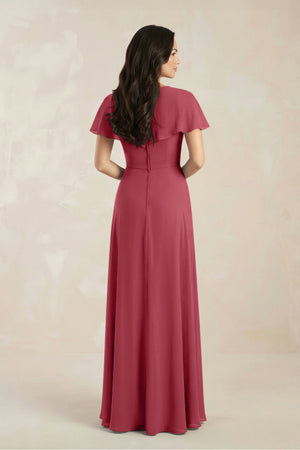 A-Line Short Sleeve Chiffon V-Neck Bridesmaid Dress in Merlot (2) | KISSBRIDAL