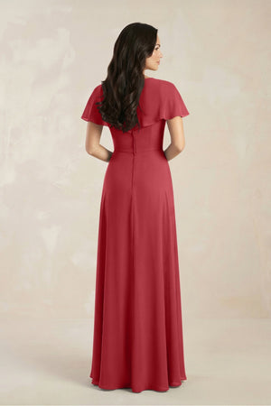 A - Line Short Sleeve Chiffon V - Neck Bridesmaid Dress in Merlot - SHE IS ME Bridesmaid Dresses