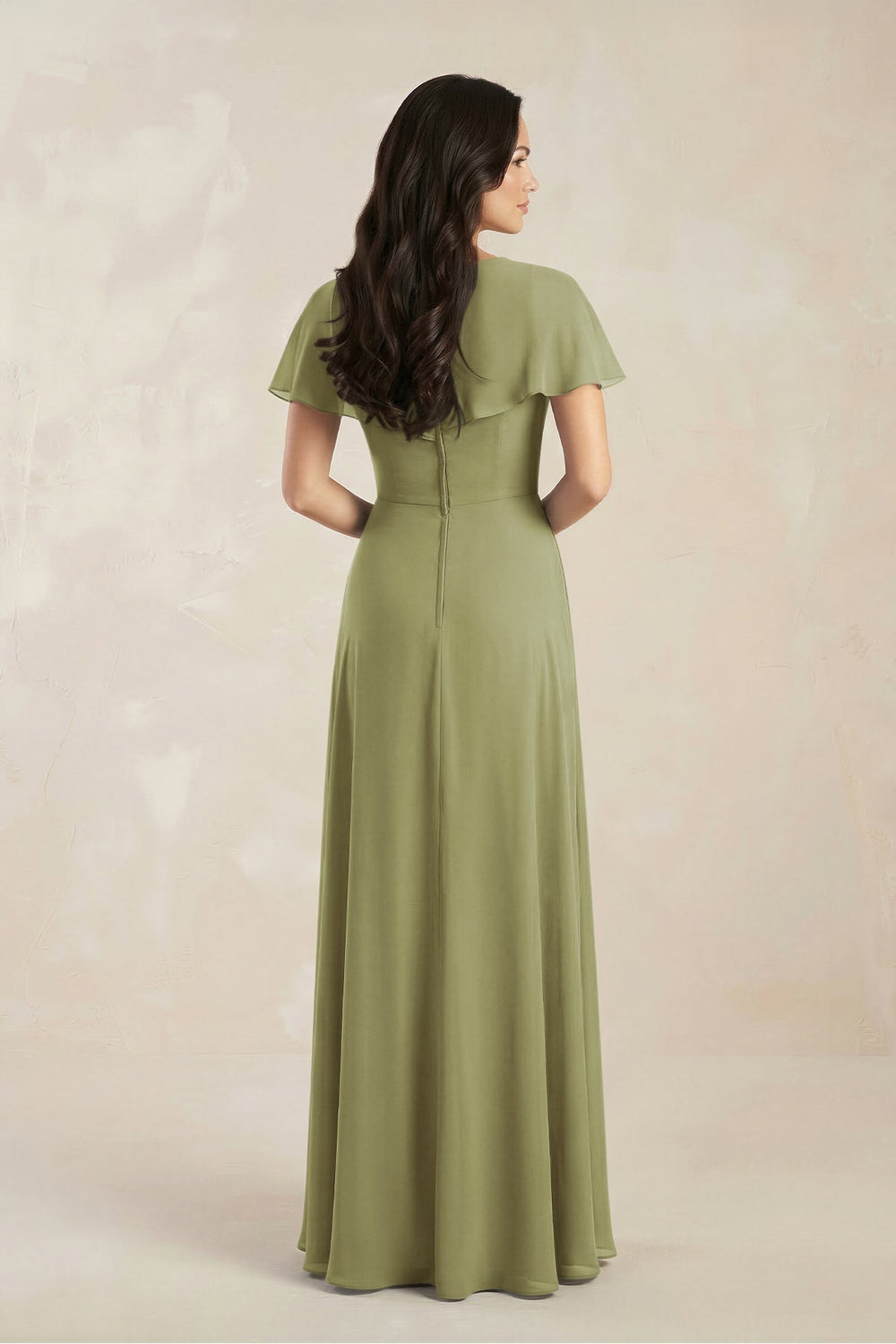A - Line Short Sleeve Chiffon V - Neck Bridesmaid Dress in Moss Green - KISS BRIDAL Bridesmaid Dresses