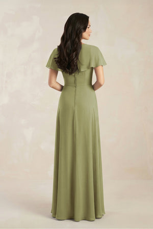 A - Line Short Sleeve Chiffon V - Neck Bridesmaid Dress in Moss Green - SHE IS ME Bridesmaid Dresses
