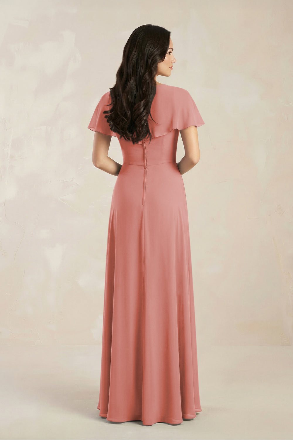 A-Line Short Sleeve Chiffon V-Neck Bridesmaid Dress in Mulberry