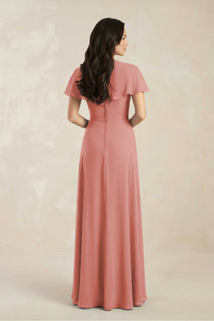 A-Line Short Sleeve Chiffon V-Neck Bridesmaid Dress in Mulberry (2) | KISSBRIDAL