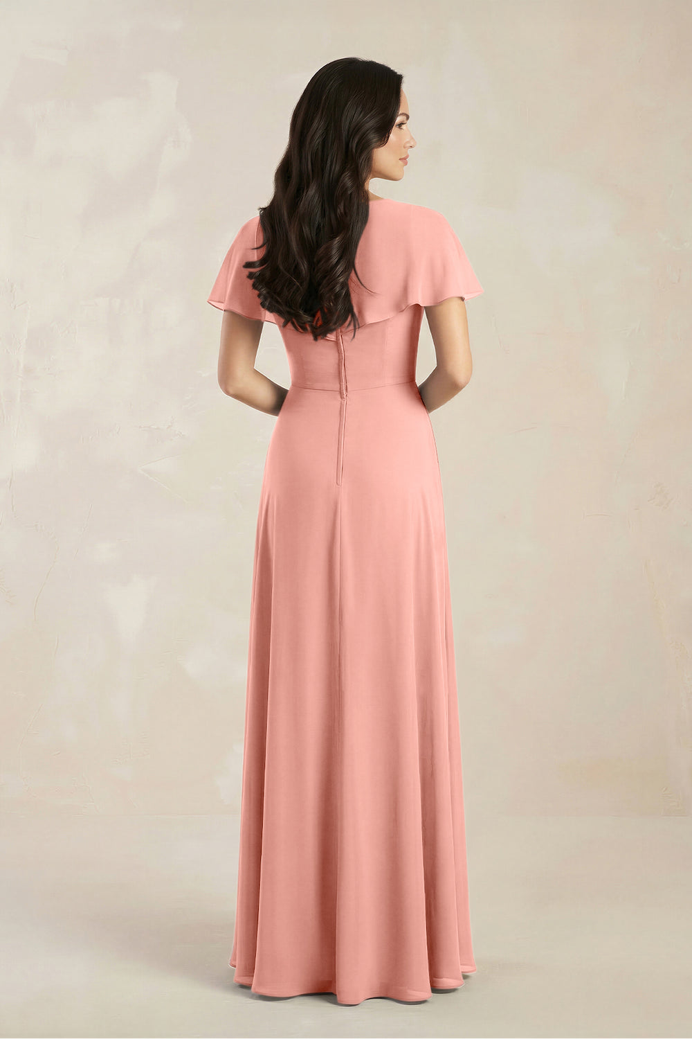 A-Line Short Sleeve Chiffon V-Neck Bridesmaid Dress in Rosette