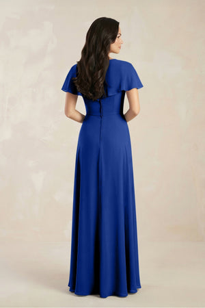 A - Line Short Sleeve Chiffon V - Neck Bridesmaid Dress in Royal Blue - SHE IS ME Bridesmaid Dresses