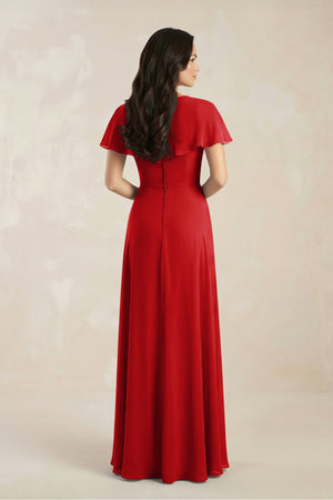 A - Line Short Sleeve Chiffon V - Neck Bridesmaid Dress in Ruby Red - SHE IS ME Bridesmaid Dresses