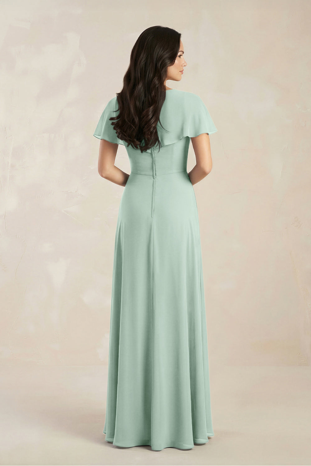 A-Line Short Sleeve Chiffon V-Neck Bridesmaid Dress in Sage