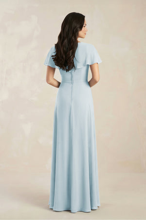 A-Line Short Sleeve Chiffon V-Neck Bridesmaid Dress in Sky Blue (2) | KISSBRIDAL