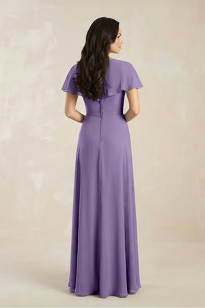 A-Line Short Sleeve Chiffon V-Neck Bridesmaid Dress in Tahiti (2) | KISSBRIDAL