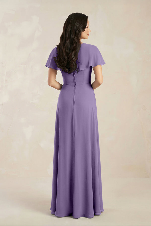 A-Line Short Sleeve Chiffon V-Neck Bridesmaid Dress in Tahiti (2) | KISSBRIDAL