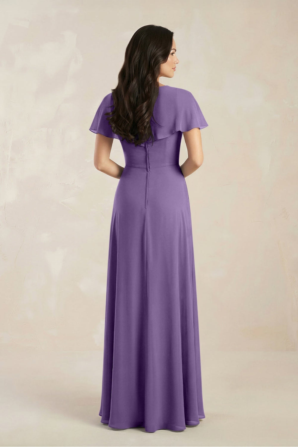 A - Line Short Sleeve Chiffon V - Neck Bridesmaid Dress in Tahiti - KISS BRIDAL Bridesmaid Dresses