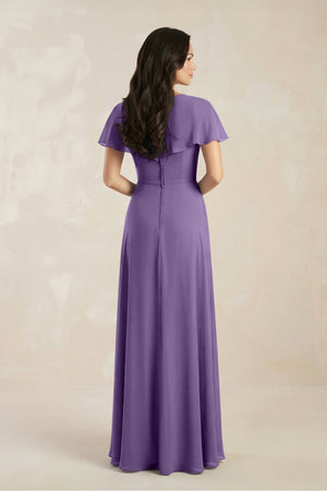 A - Line Short Sleeve Chiffon V - Neck Bridesmaid Dress in Tahiti - SHE IS ME Bridesmaid Dresses