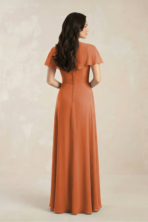 A - Line Short Sleeve Chiffon V - Neck Bridesmaid Dress in Terracotta - SHE IS ME Bridesmaid Dresses