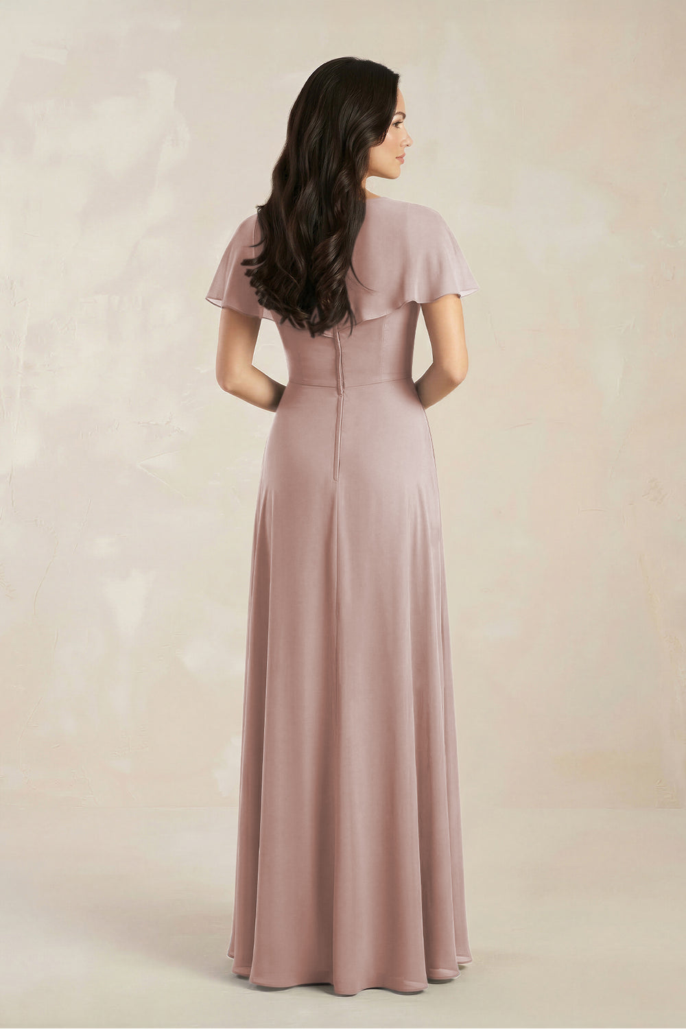 A-Line Short Sleeve Chiffon V-Neck Bridesmaid Dress in Toffee