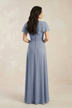 A - Line Short Sleeve Chiffon V - Neck Bridesmaid Dress in Twilight - SHE IS ME Bridesmaid Dresses