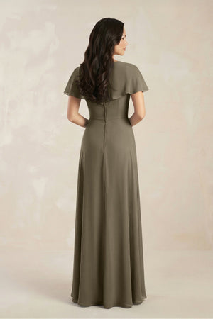 A - Line Short Sleeve Chiffon V - Neck Bridesmaid Dress in Willow Green - SHE IS ME Bridesmaid Dresses