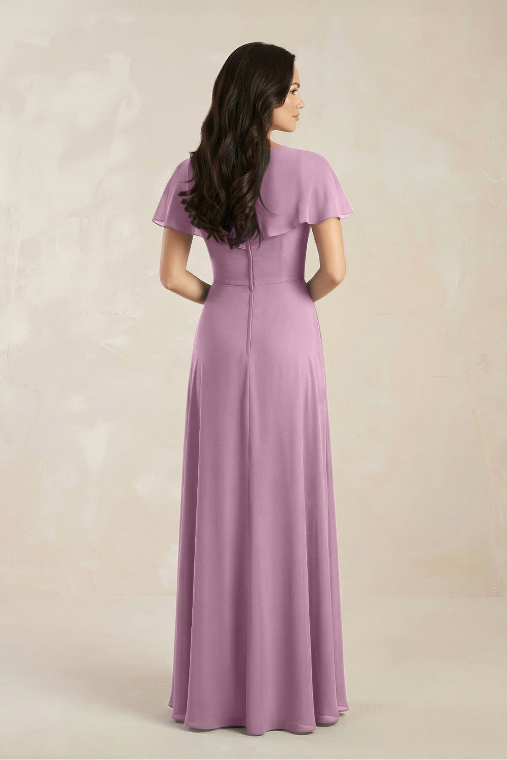 A - Line Short Sleeve Chiffon V - Neck Bridesmaid Dress in Wisteria - KISS BRIDAL Bridesmaid Dresses