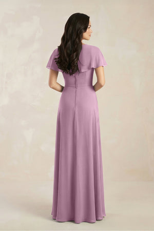 A - Line Short Sleeve Chiffon V - Neck Bridesmaid Dress in Wisteria - SHE IS ME Bridesmaid Dresses