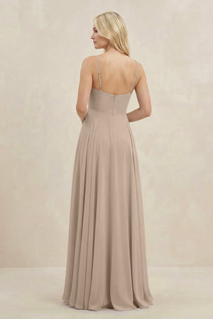 A-Line Spaghetti Strap Chiffon Bridesmaid Dress in Almond - SHE IS ME BRIDESMAID DRESSES