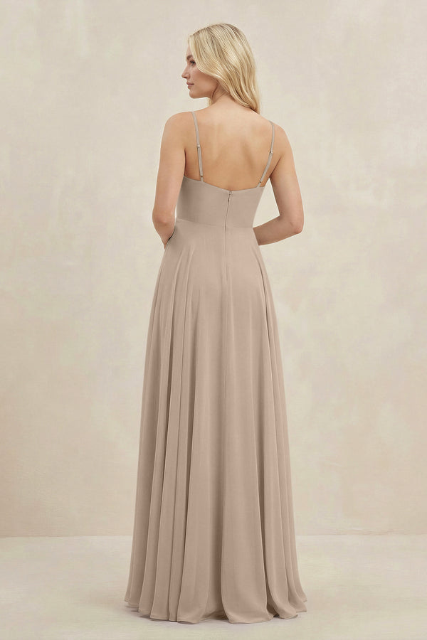 A-Line Spaghetti Strap Chiffon Bridesmaid Dress in Almond - SHE IS ME BRIDESMAID DRESSES