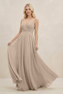 A-Line Spaghetti Strap Chiffon Bridesmaid Dress in Almond - SHE IS ME BRIDESMAID DRESSES