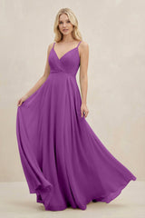 A-Line Spaghetti Strap Chiffon Bridesmaid Dress in Amethyst - KISS BRIDAL BRIDESMAID DRESSES