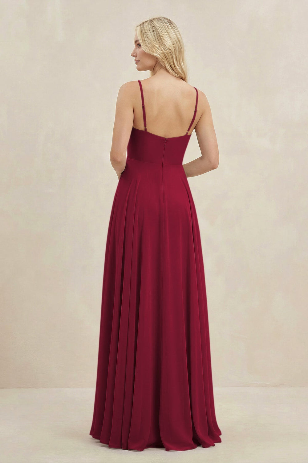 A-Line Spaghetti Strap Chiffon Bridesmaid Dress in Berry - KISS BRIDAL BRIDESMAID DRESSES