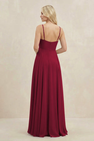 A-Line Spaghetti Strap Chiffon Bridesmaid Dress in Berry - SHE IS ME BRIDESMAID DRESSES