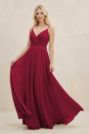 A-Line Spaghetti Strap Chiffon Bridesmaid Dress in Berry - SHE IS ME BRIDESMAID DRESSES