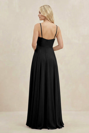 A-Line Spaghetti Strap Chiffon Bridesmaid Dress in Black - SHE IS ME BRIDESMAID DRESSES