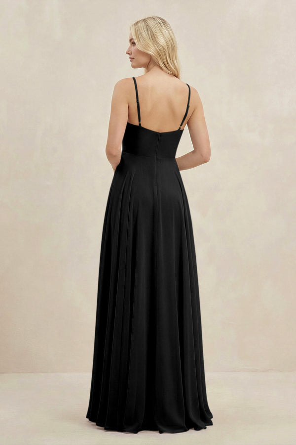 A-Line Spaghetti Strap Chiffon Bridesmaid Dress in Black - SHE IS ME BRIDESMAID DRESSES