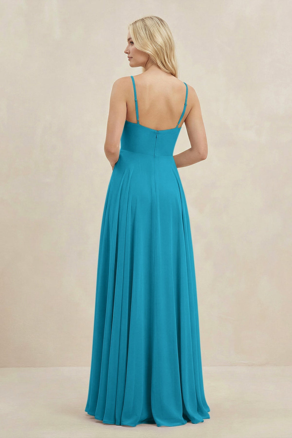 A-Line Spaghetti Strap Chiffon Bridesmaid Dress in Blue Jay - KISS BRIDAL BRIDESMAID DRESSES