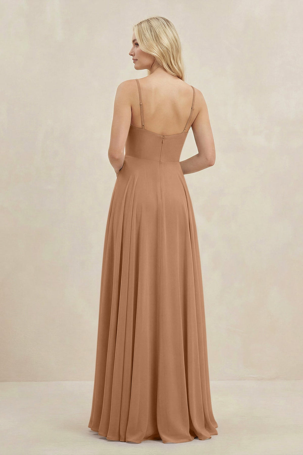 A-Line Spaghetti Strap Chiffon Bridesmaid Dress in Bronzer - SHE IS ME BRIDESMAID DRESSES