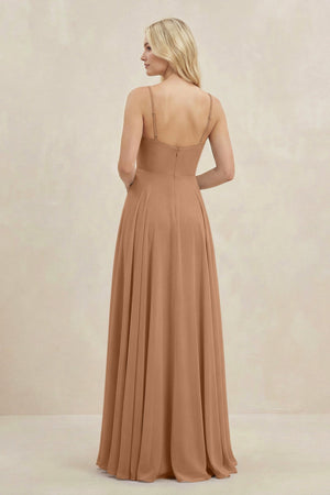 A-Line Spaghetti Strap Chiffon Bridesmaid Dress in Bronzer - SHE IS ME BRIDESMAID DRESSES